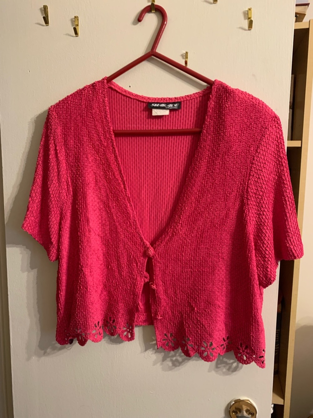 Short Sleeve Open-Front Cardigan in Bright Pink